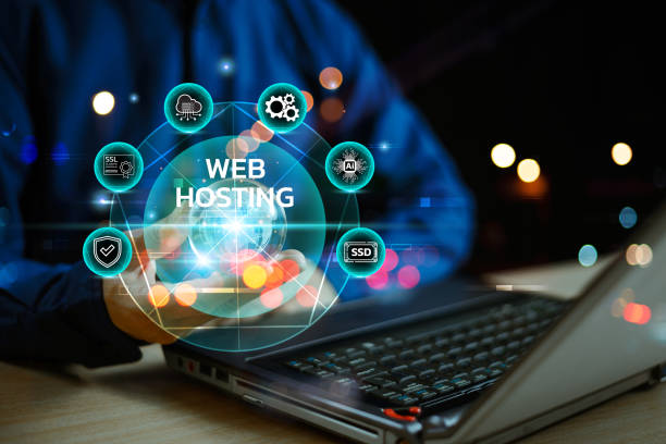 Web Hosting ai privacy platform service. Website provider support business icon. Ai technology storage space and access for domain web. Modern business technology, internet and Web Hosting concept.